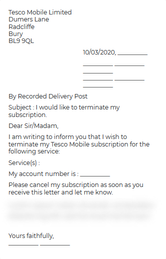 Termination Contract Tesco Mobile